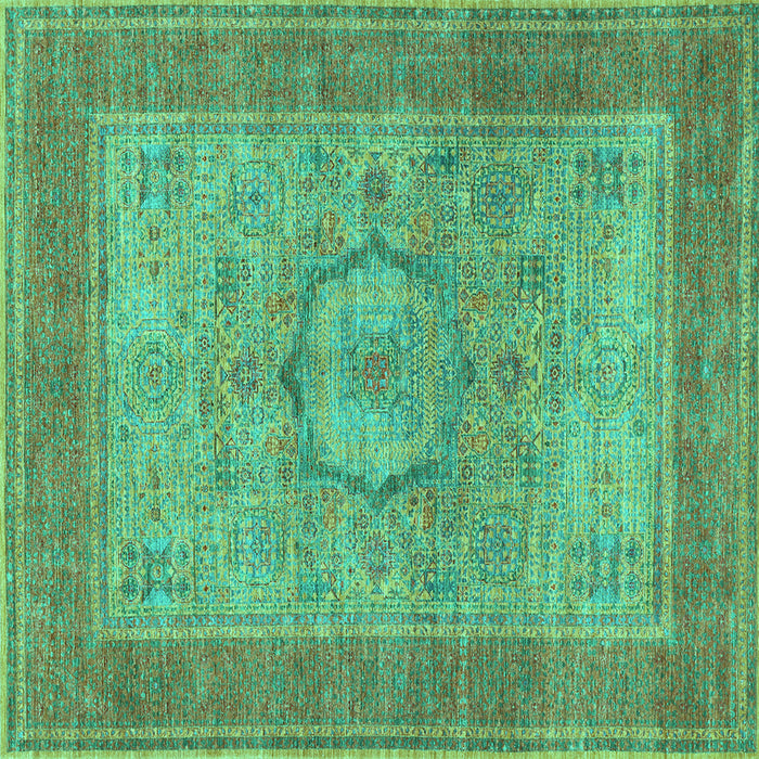 Square Medallion Turquoise Traditional Rug, tr3178turq