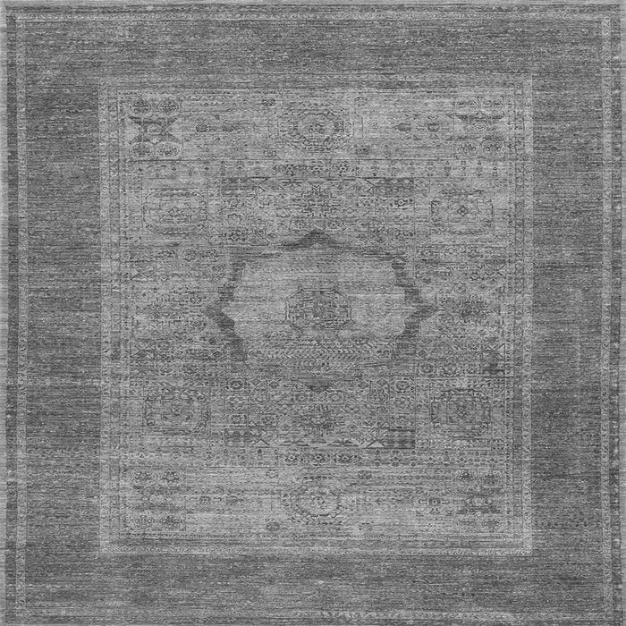 Round Machine Washable Medallion Gray Traditional Rug, wshtr3178gry