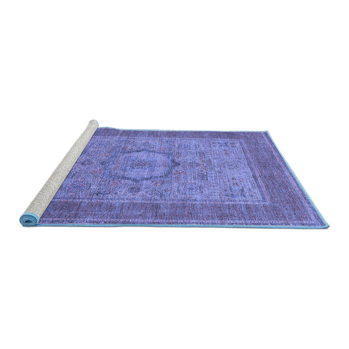 Sideview of Machine Washable Medallion Blue Traditional Rug, wshtr3178blu