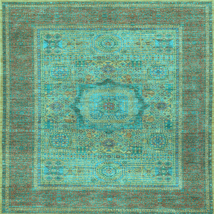 Square Medallion Light Blue Traditional Rug, tr3178lblu