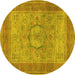 Round Machine Washable Medallion Yellow Traditional Rug, wshtr3178yw