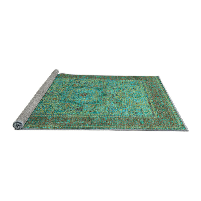 Sideview of Machine Washable Medallion Light Blue Traditional Rug, wshtr3178lblu