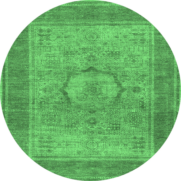 Round Medallion Emerald Green Traditional Rug, tr3178emgrn