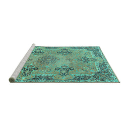 Sideview of Machine Washable Persian Turquoise Traditional Area Rugs, wshtr3179turq