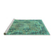 Sideview of Machine Washable Persian Turquoise Traditional Area Rugs, wshtr3179turq