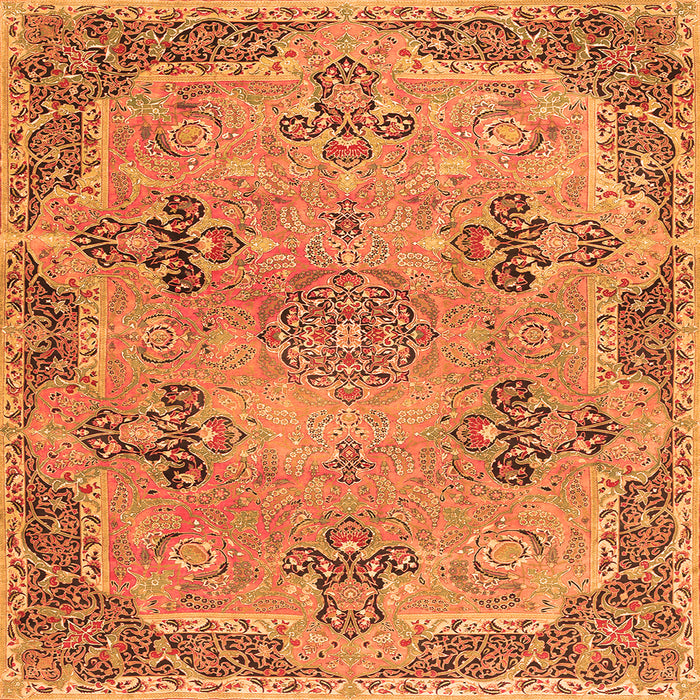 Round Machine Washable Persian Orange Traditional Area Rugs, wshtr3179org