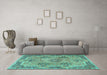 Machine Washable Persian Turquoise Traditional Area Rugs in a Living Room,, wshtr3179turq