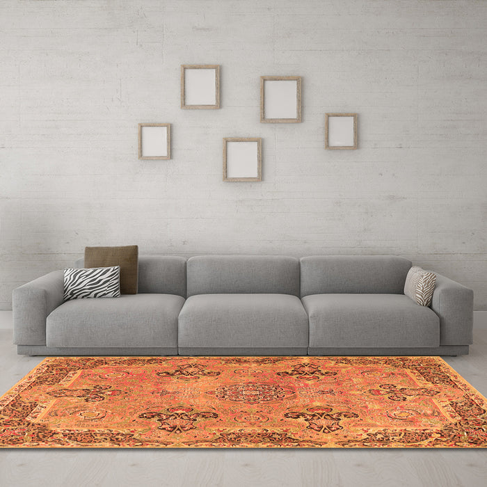 Machine Washable Persian Orange Traditional Area Rugs in a Living Room, wshtr3179org