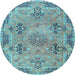 Round Machine Washable Persian Light Blue Traditional Rug, wshtr3179lblu