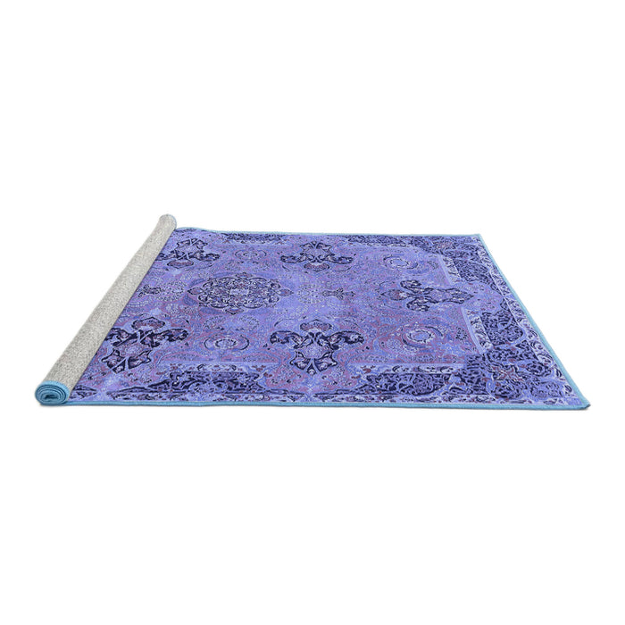 Sideview of Machine Washable Persian Blue Traditional Rug, wshtr3179blu