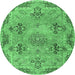 Round Machine Washable Persian Emerald Green Traditional Area Rugs, wshtr3179emgrn