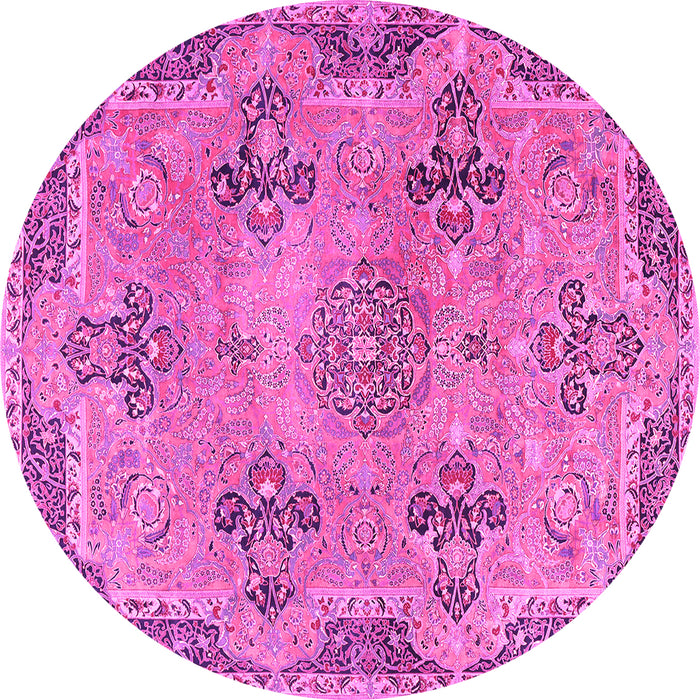 Round Machine Washable Persian Pink Traditional Rug, wshtr3179pnk