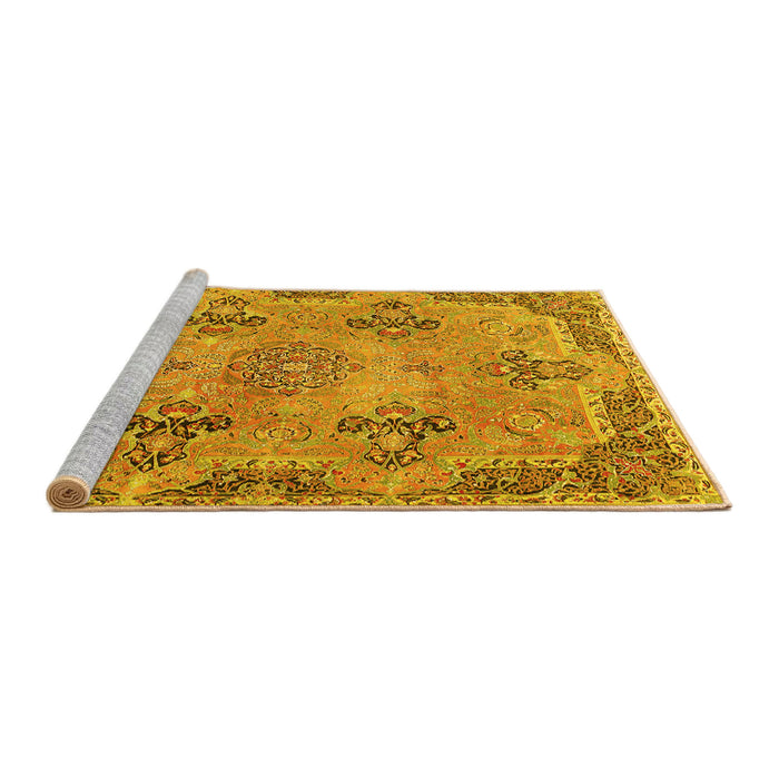 Sideview of Machine Washable Persian Yellow Traditional Rug, wshtr3179yw