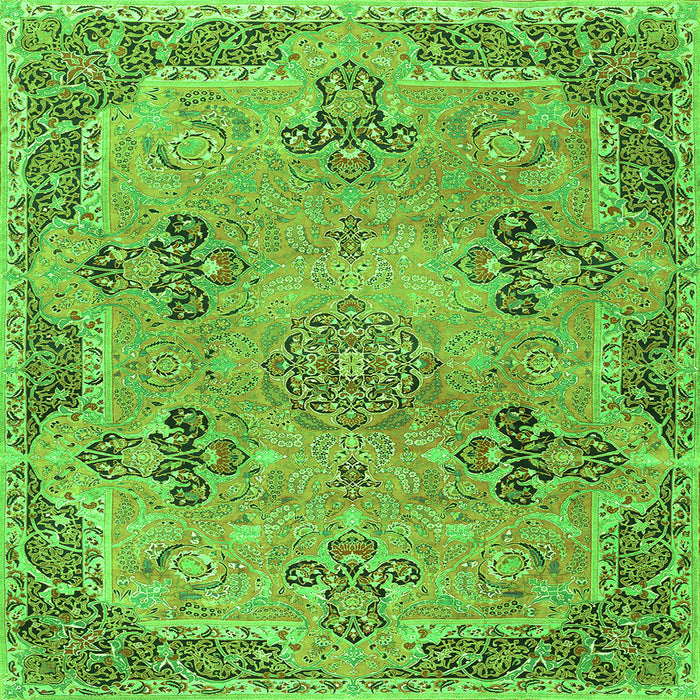 Round Machine Washable Persian Green Traditional Area Rugs, wshtr3179grn