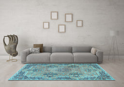 Machine Washable Persian Light Blue Traditional Rug in a Living Room, wshtr3179lblu