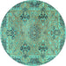 Round Machine Washable Persian Turquoise Traditional Area Rugs, wshtr3179turq