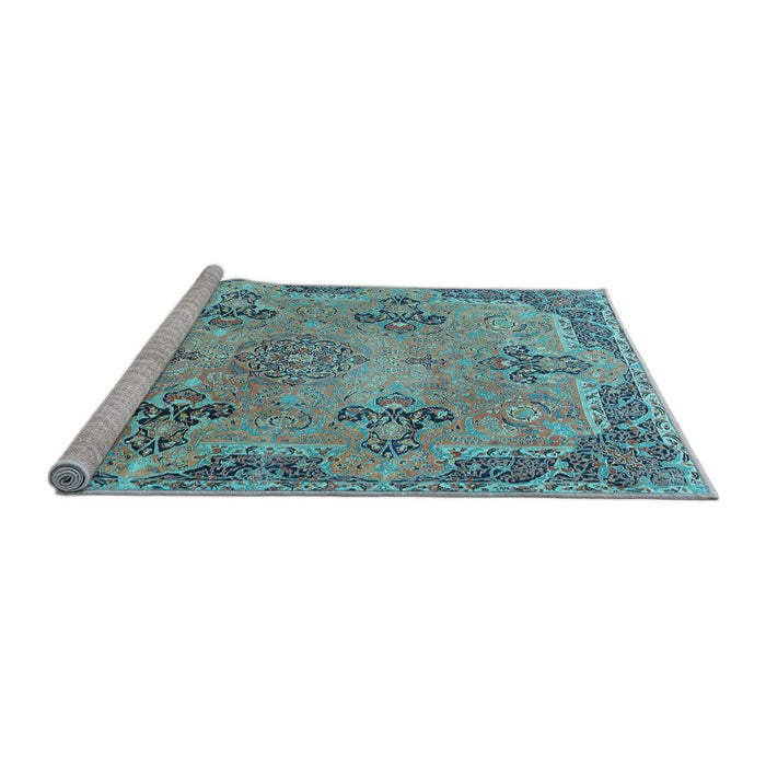 Sideview of Machine Washable Persian Light Blue Traditional Rug, wshtr3179lblu
