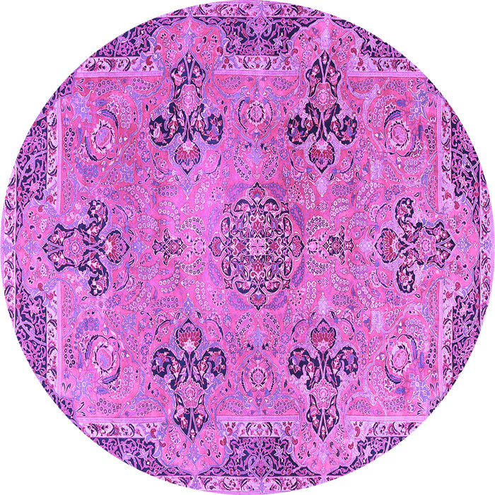 Round Machine Washable Persian Purple Traditional Area Rugs, wshtr3179pur