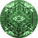 Round Machine Washable Persian Emerald Green Traditional Area Rugs, wshtr317emgrn