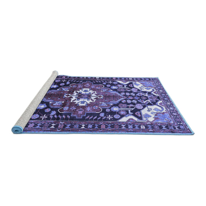 Sideview of Machine Washable Persian Blue Traditional Rug, wshtr317blu