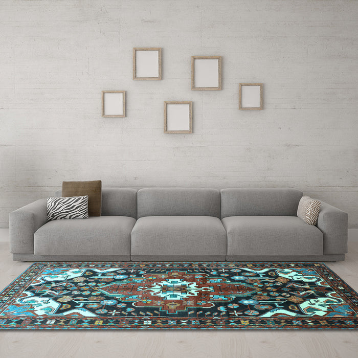 Machine Washable Persian Light Blue Traditional Rug in a Living Room, wshtr317lblu