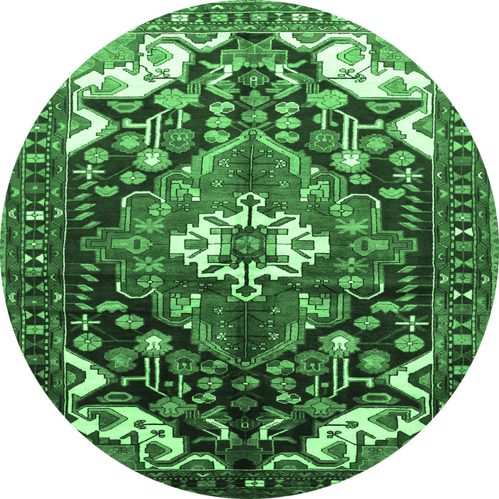 Round Persian Emerald Green Traditional Rug, tr317emgrn