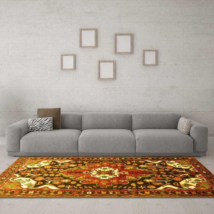 Machine Washable Persian Yellow Traditional Rug in a Living Room, wshtr317yw