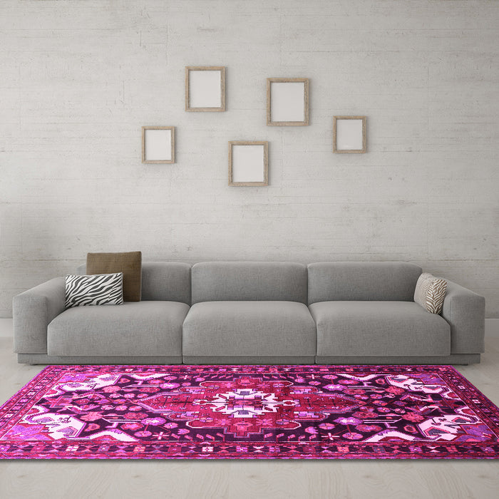 Machine Washable Persian Pink Traditional Rug in a Living Room, wshtr317pnk