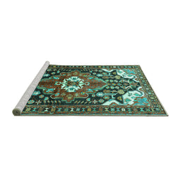 Sideview of Machine Washable Persian Turquoise Traditional Area Rugs, wshtr317turq