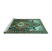 Sideview of Machine Washable Persian Turquoise Traditional Area Rugs, wshtr317turq