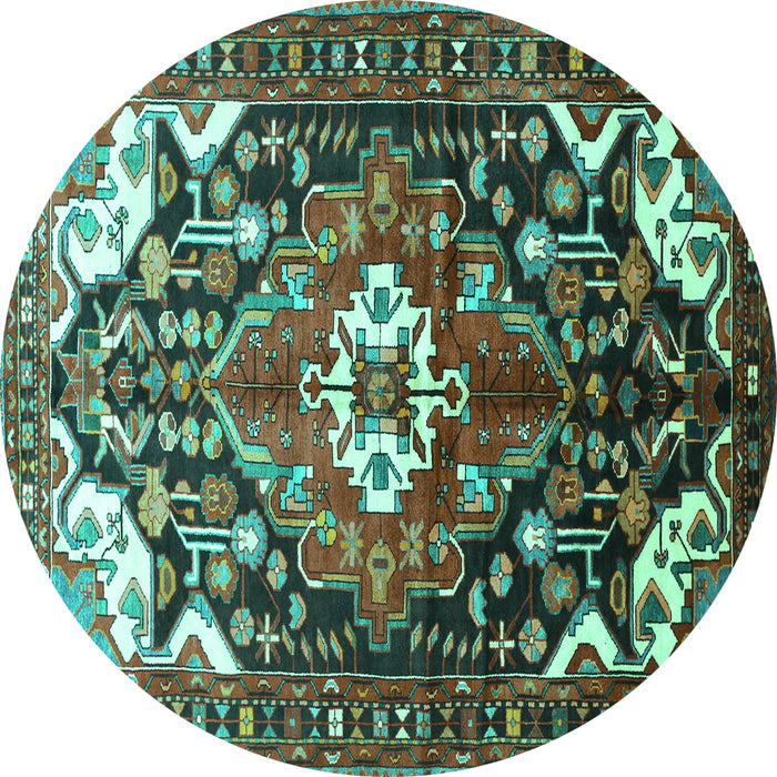 Round Persian Turquoise Traditional Rug, tr317turq