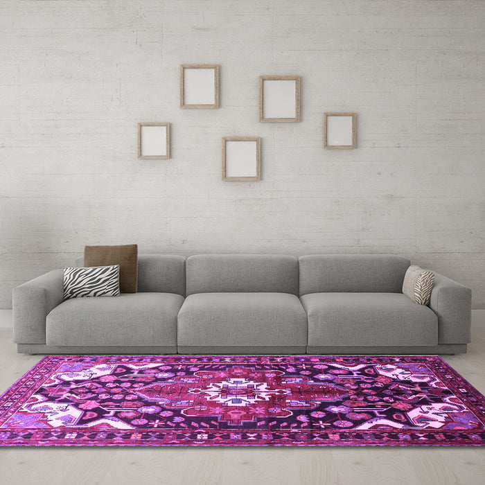 Machine Washable Persian Purple Traditional Area Rugs in a Living Room, wshtr317pur