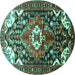 Round Machine Washable Persian Turquoise Traditional Area Rugs, wshtr317turq