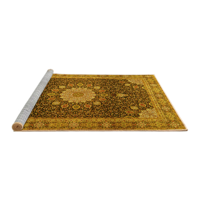 Sideview of Machine Washable Persian Yellow Traditional Rug, wshtr3180yw