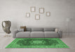 Machine Washable Persian Emerald Green Traditional Area Rugs in a Living Room,, wshtr3180emgrn