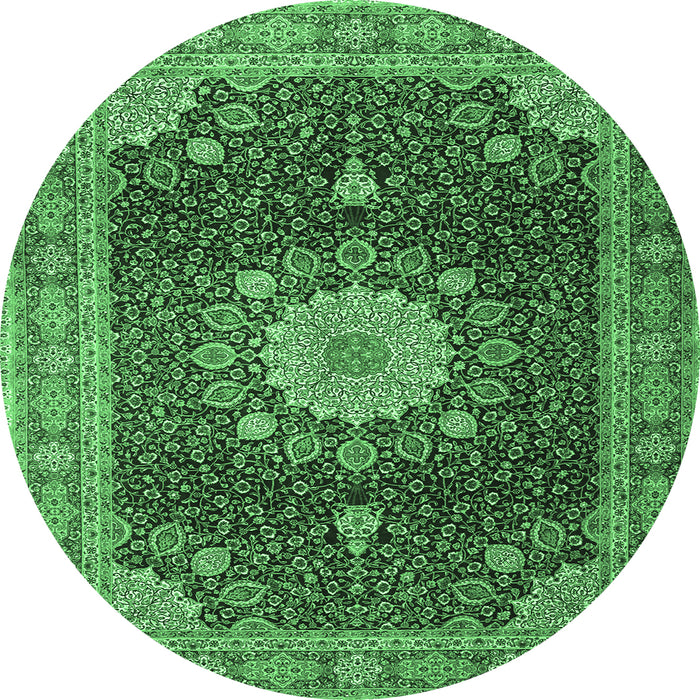 Round Machine Washable Persian Emerald Green Traditional Area Rugs, wshtr3180emgrn