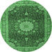 Round Machine Washable Persian Emerald Green Traditional Area Rugs, wshtr3180emgrn