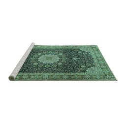 Sideview of Machine Washable Persian Turquoise Traditional Area Rugs, wshtr3180turq