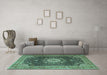 Machine Washable Persian Turquoise Traditional Area Rugs in a Living Room,, wshtr3180turq