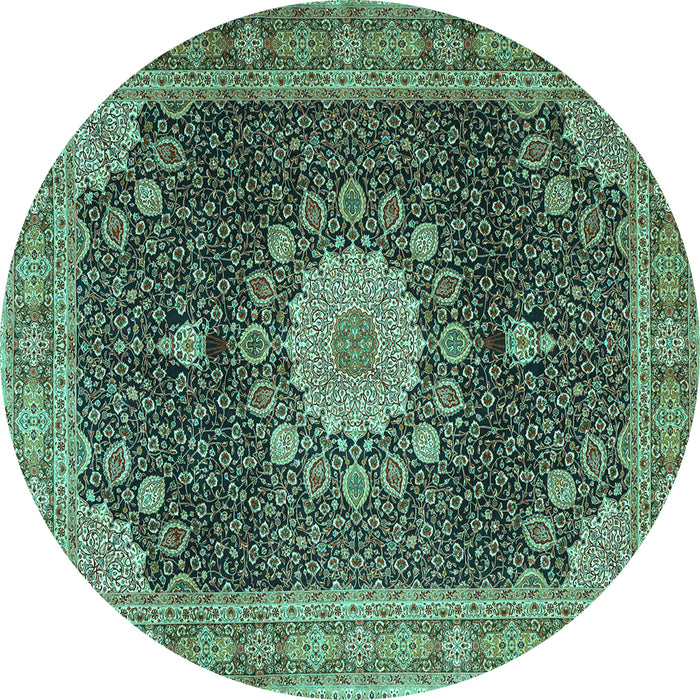 Round Machine Washable Persian Turquoise Traditional Area Rugs, wshtr3180turq