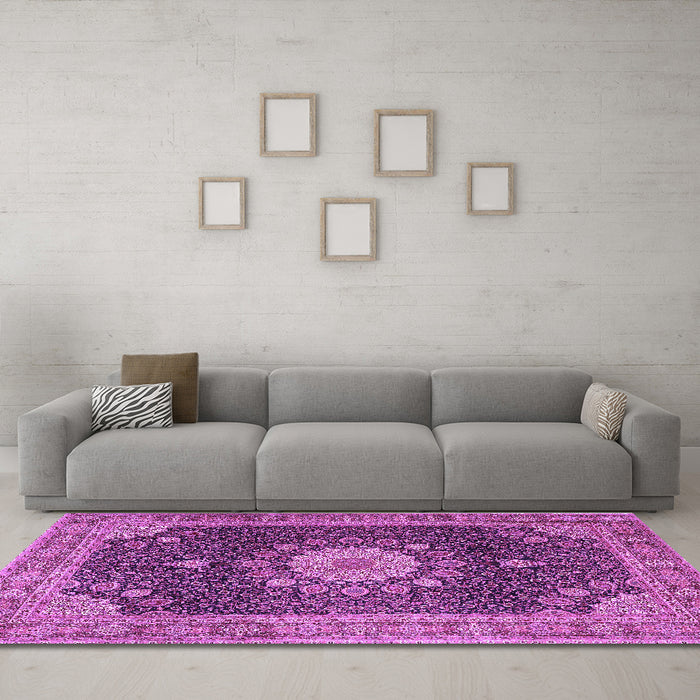 Machine Washable Persian Purple Traditional Area Rugs in a Living Room, wshtr3180pur