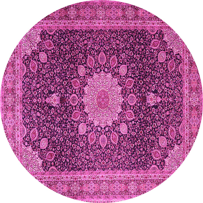 Round Machine Washable Persian Pink Traditional Rug, wshtr3180pnk