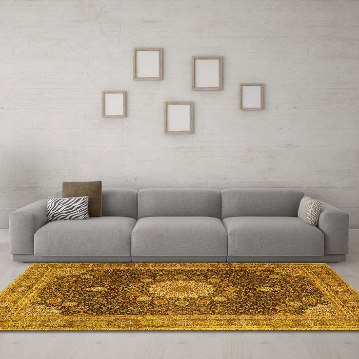 Machine Washable Persian Yellow Traditional Rug in a Living Room, wshtr3180yw