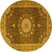 Round Machine Washable Persian Yellow Traditional Rug, wshtr3180yw