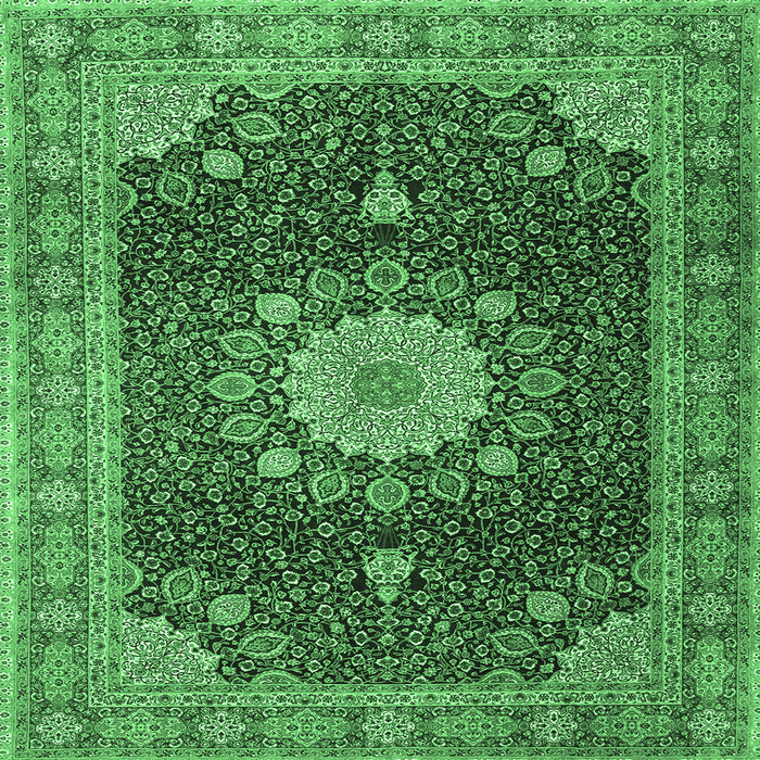Square Machine Washable Persian Emerald Green Traditional Area Rugs, wshtr3180emgrn