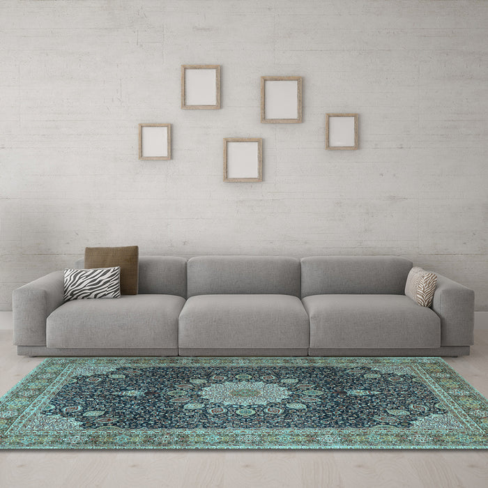 Machine Washable Persian Light Blue Traditional Rug in a Living Room, wshtr3180lblu