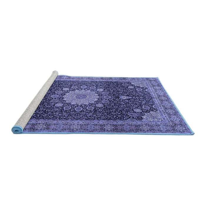 Sideview of Machine Washable Persian Blue Traditional Rug, wshtr3180blu