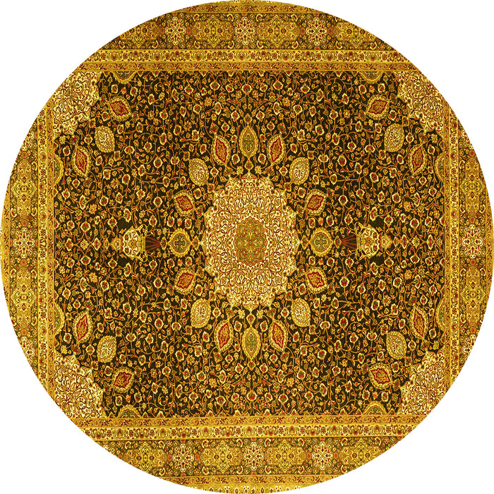 Round Persian Yellow Traditional Rug, tr3180yw