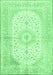 Machine Washable Medallion Emerald Green Traditional Area Rugs, wshtr3181emgrn