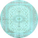 Round Medallion Light Blue Traditional Rug, tr3181lblu